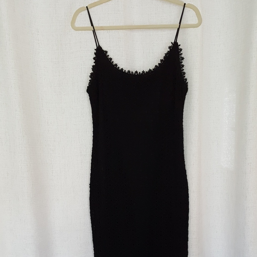 Black Classic Minimalist Embroidered Crochet lace evening dress